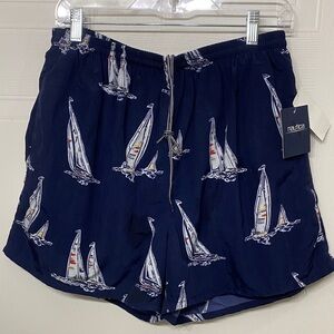 Nautica Women's Dark Blue Sailboat Pattern Swim Trunks Large